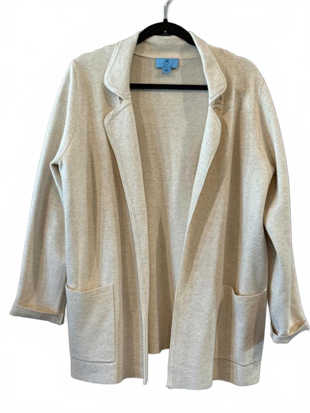 CeCe Light Beige Open Front Cardigan Sweater, Medium